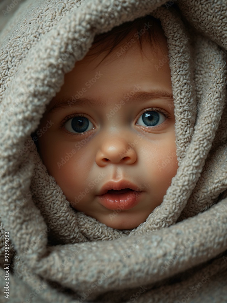 Cute baby peeking out from under a blanket. Cute baby peeking out from under a blanket.