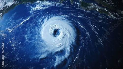 Super typhoon, tropical storm, cyclone, hurricane, tornado, over ocean. Weather background. Typhoon, storm, windstorm, superstorm view from space. photo