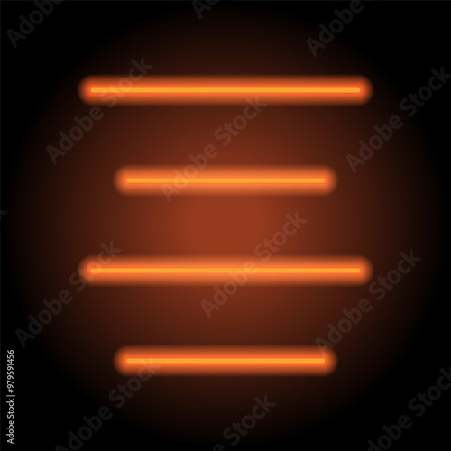 Text alignment icon, vector. Flat design. Orange neon on black background