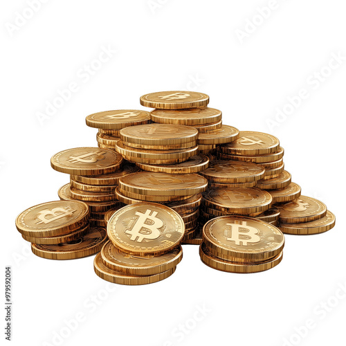 A stunning pile of gleaming gold coins featuring digital currency accents in a vibrant setting