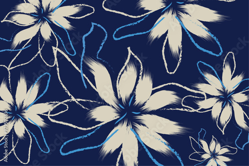 A hand drawing pattern style in vector on blue background. Animal geometric textile clothes, A floral seamless pattern textiles