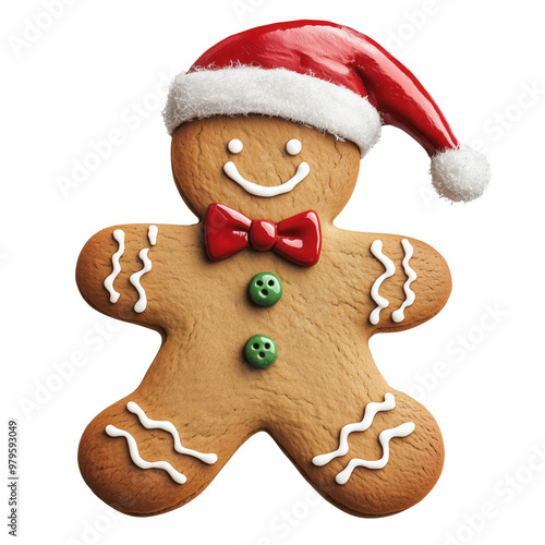 Festive gingerbread man in a bright red Santa hat celebrating the joy of the holiday season