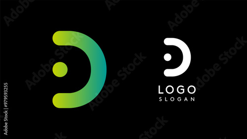 Minimalist geometric letter D, bold rounded icon style, futuristic cyber logotype for digital tech branding, EDM event, modern science and sci-fi technology identity. Vector illustration