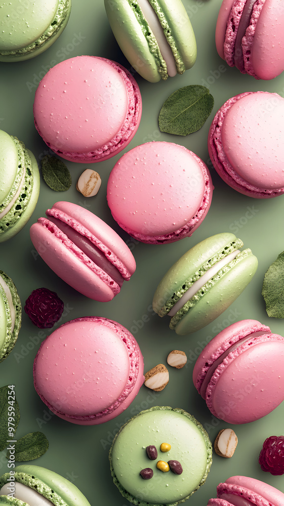 Fototapeta premium a poster of italian macarons and different toppings, editorial illustrations, 