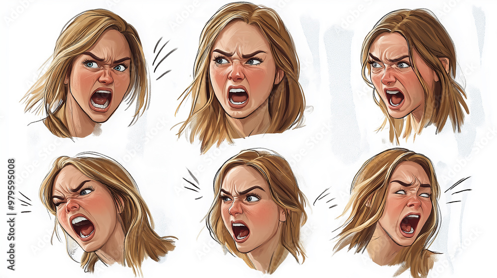 Blonde woman with different expressions of anger is shouting Blonde woman with different expressions of anger is shouting