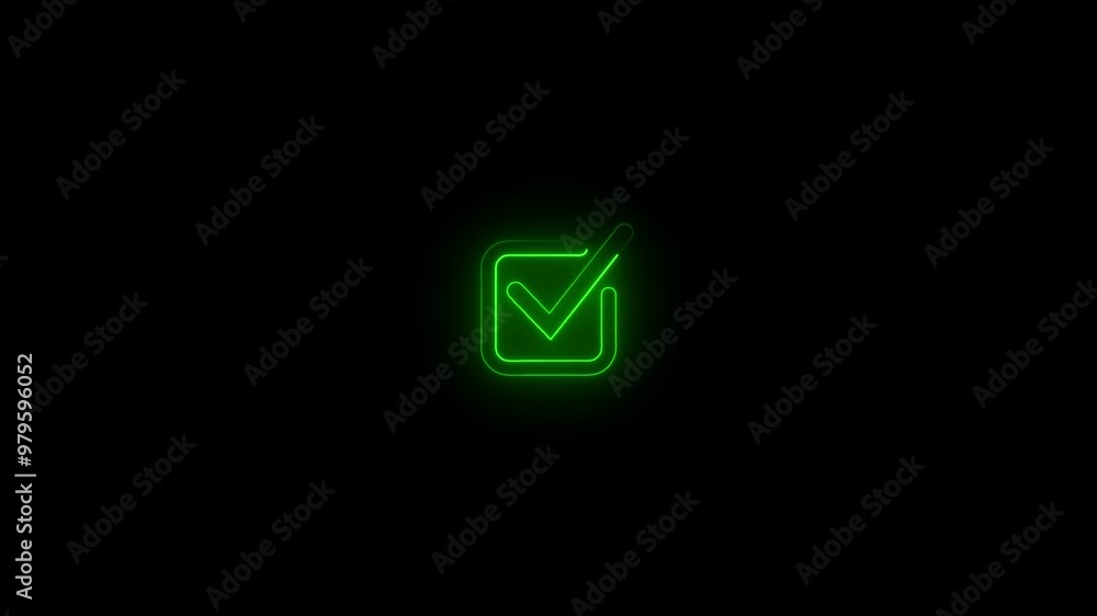 Glowing neon check mark icon animation. Glowing neon check mark icon animation.