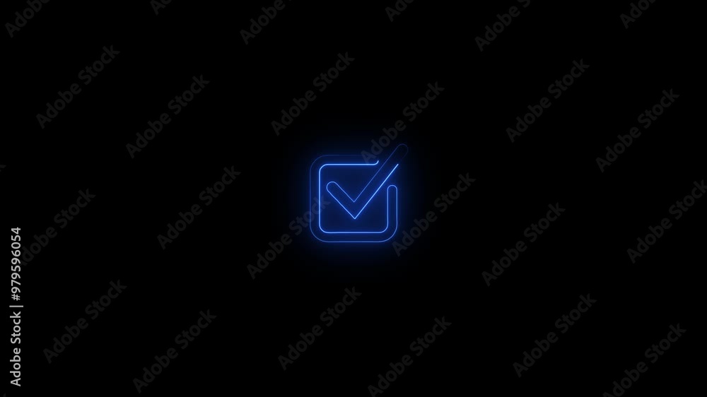 Glowing neon check mark icon animation. Glowing neon check mark icon animation.