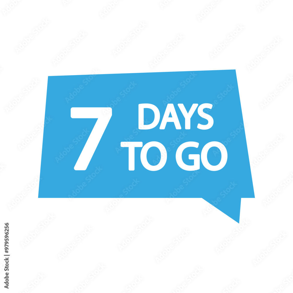 7 days to go illustration. Large number seven text. Countdown vector symbol. Blue speech bubble. 7 days to go illustration. Large number seven text. Countdown vector symbol. Blue speech bubble.