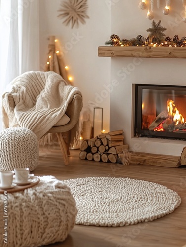 Wallpaper Mural Hygge concept cozy living room near the fireplace and candles Torontodigital.ca