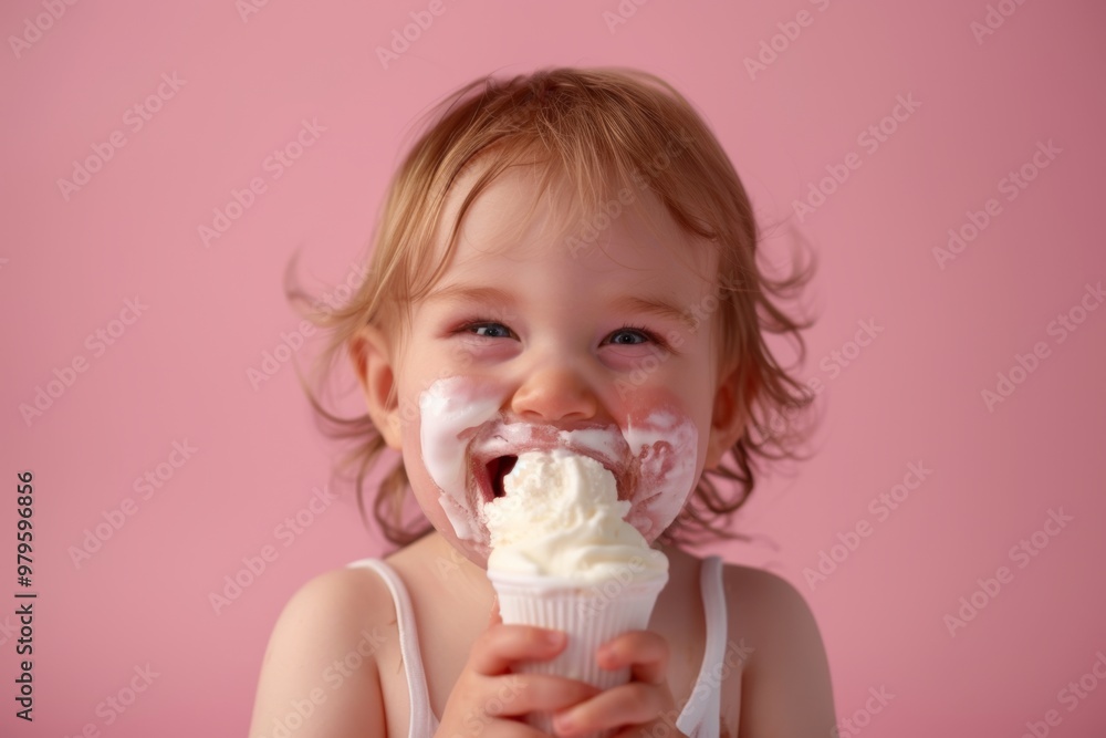 Kid savors every bite of delicious ice cream. Child expression is heartwarming display of innocence. Metaphor purity and beauty found life earliest stages. Kid savors every bite of delicious ice cream. Child expression is heartwarming display of innocence. Metaphor purity and beauty found life earliest stages.