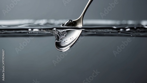 Minimalist spoon partially submerged in tranquil water