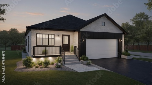 Minimalist single-story house with light gray brick exterior