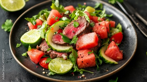 Beef, watermelon, lime: summer salad delight