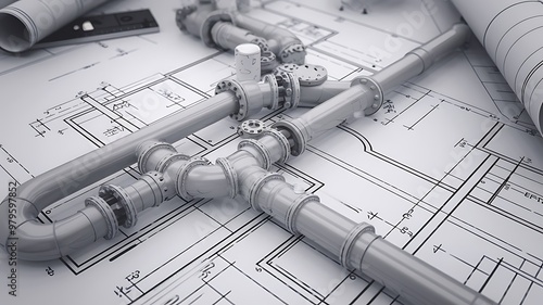 Engineering Blueprint with Pipes