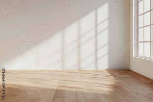 Wallpaper Mural Bright, empty room with wooden floor and sunlight casting shadows, ideal for interior design or minimalist concepts. Torontodigital.ca