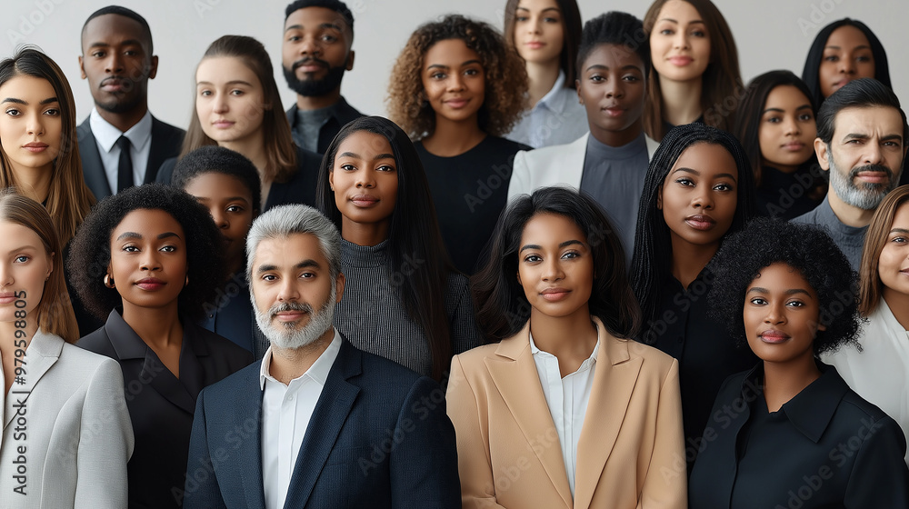 Diverse group of business people standing united together Diverse group of business people standing united together