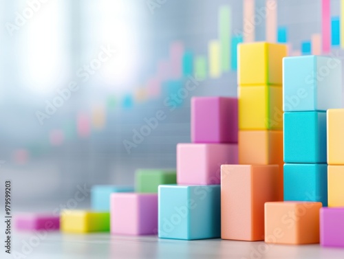 Colorful building blocks arranged to illustrate growth and development in a bright and creative environment.