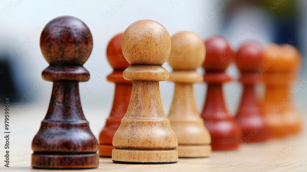 Wooden Chess Pieces on Table Strategy Game Concept Wooden Chess Pieces on Table Strategy Game Concept