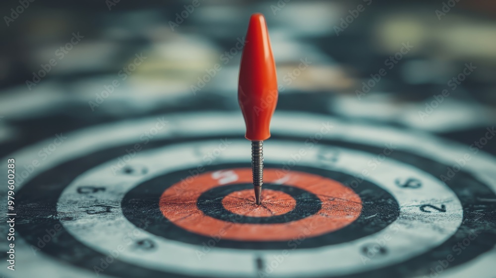 Red Dart in Bullseye of Target Board Red Dart in Bullseye of Target Board