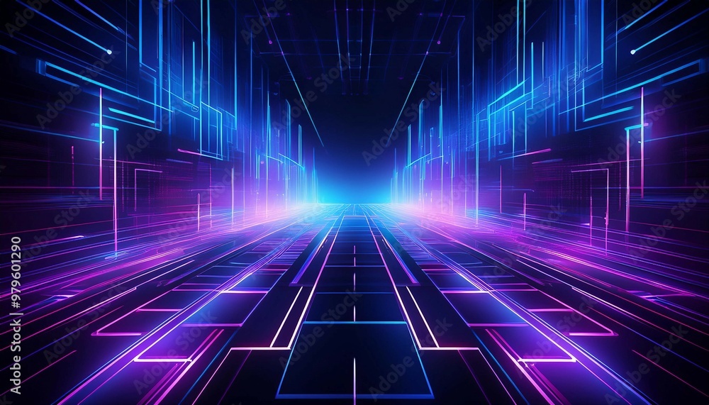 Futuristic Neon Digital Landscape with Glowing Lines Futuristic Neon Digital Landscape with Glowing Lines