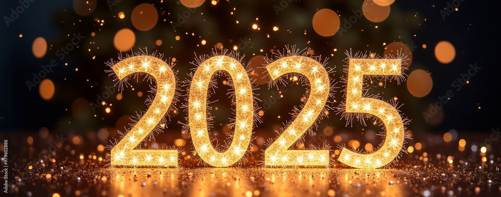 New year 2025 celebration with glitter and confetti New year 2025 celebration with glitter and confetti