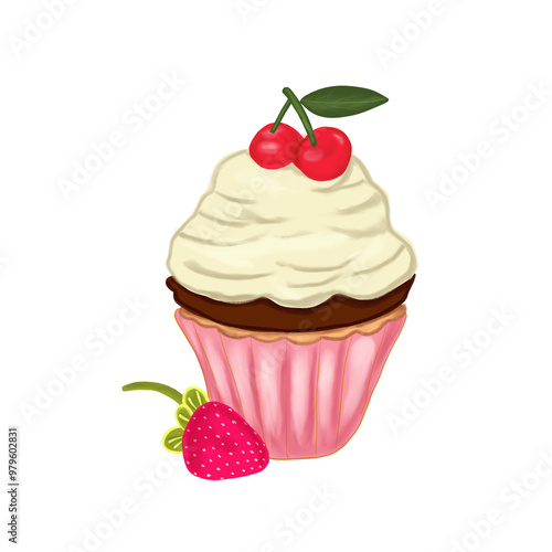 Strawberry cupcake for home parties and web advertising.