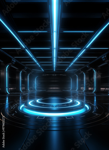 Product display podium, blue tone, high technology, laboratory