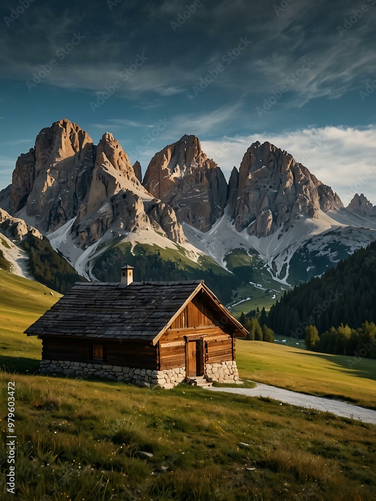 Dolomites with a mountain hut. Dolomites with a mountain hut.