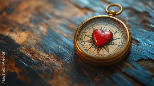 a compass with a heart, shows the paths of love