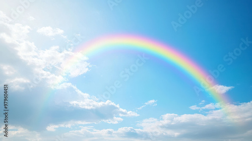 A clear blue sky with a rainbow