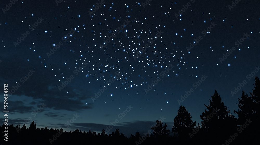 Fototapeta premium Celestial Night Sky: Vector image of a celestial night sky with clusters of stars and a subtle hint of the Milky Way, giving a grand and expansive view