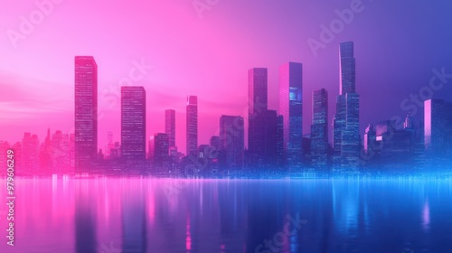 Neon Metropolis: A Vibrant Urban Landscape Reflecting in the Water