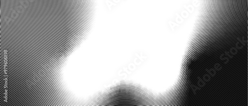 Faded black and white radial gradient abstract background. Concentric circle of sound wave. Monochrome halftone circular texture. Vector illustration of outline circles. Minimalist geometric wallpaper