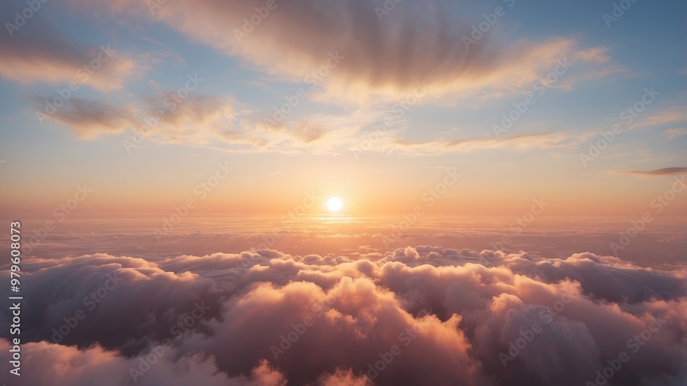 Serene sky with soft sunrise hues and clouds Serene sky with soft sunrise hues and clouds
