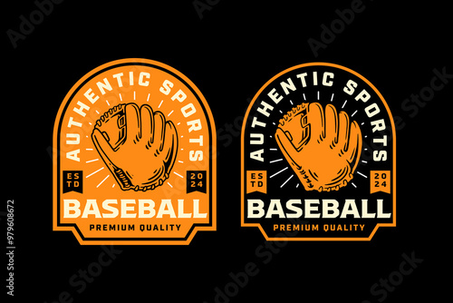 baseball softball mitt, baseball glove retro vintage logo vector design collection set for baseball sport club, tournament, t shirt, merchandise designs