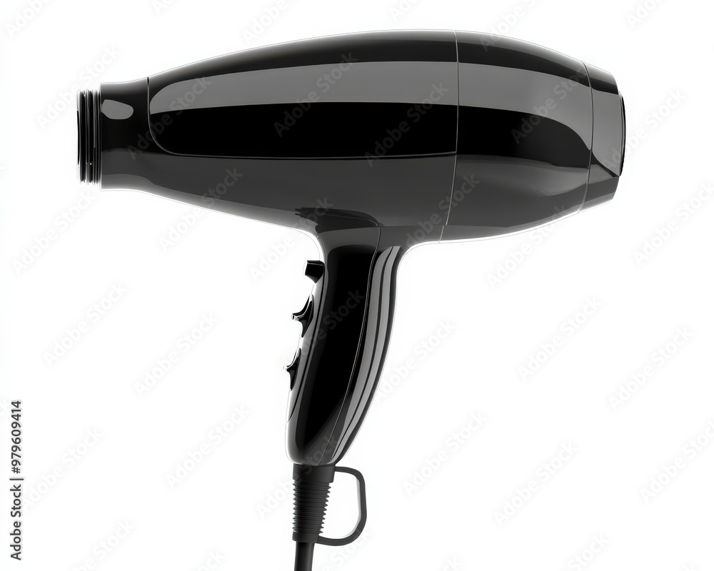 Hair Dryer. Professional Blow Dryer in Black, Isolated on White Background Hair Dryer. Professional Blow Dryer in Black, Isolated on White Background