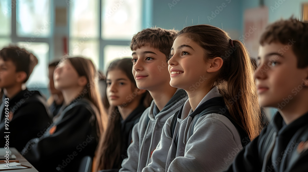 A group of students is sitting in a classroom A group of students is sitting in a classroom