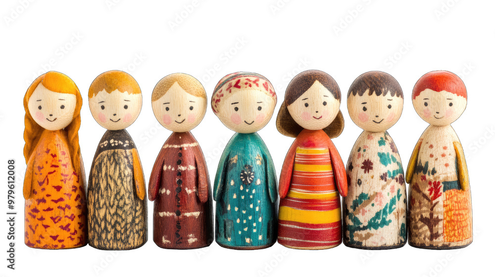Set of wooden doll isolated on transparent background Set of wooden doll isolated on transparent background