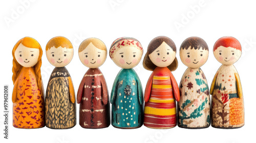 Set of wooden doll isolated on transparent background