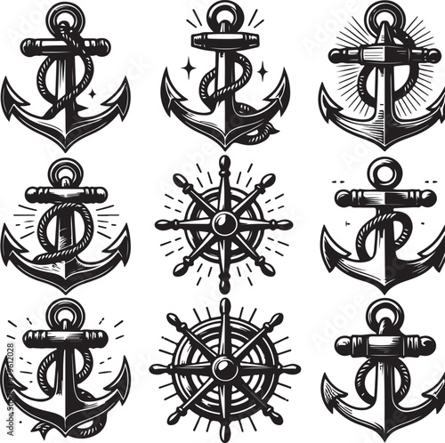 Black and white anchor representing marine and nautical themes, perfect for tattoos or logos,generative ai