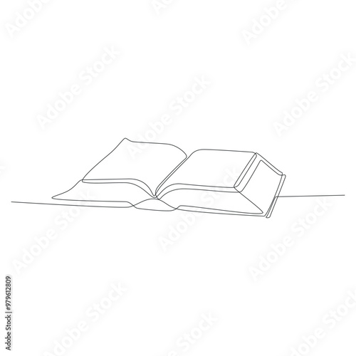 Book open outline. One line vector drawing.
