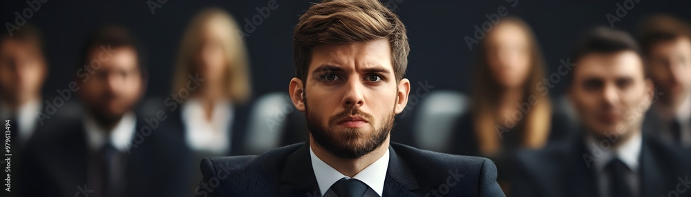 Serious Business Executive Facing Shareholder Accountability Demands in Corporate Meeting Serious Business Executive Facing Shareholder Accountability Demands in Corporate Meeting