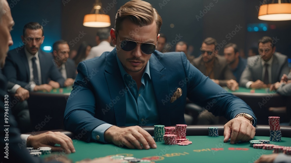 Tense poker showdown at professional tournament table Tense poker showdown at professional tournament table