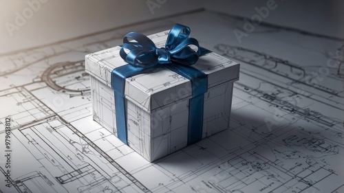 Technical blueprint of a gift box concept design photo