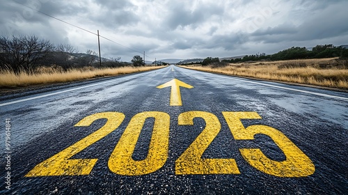 Open Road Ahead with the Year 2025 Marked on the Asphalt