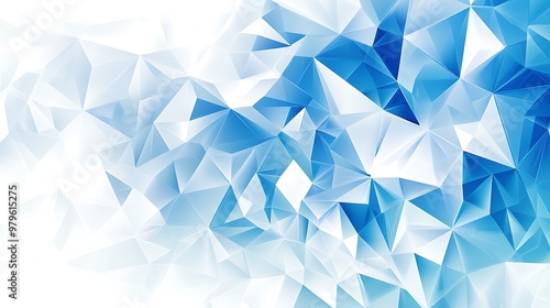 A geometric abstract design featuring blue and white triangular shapes creating a dynamic visual effect.