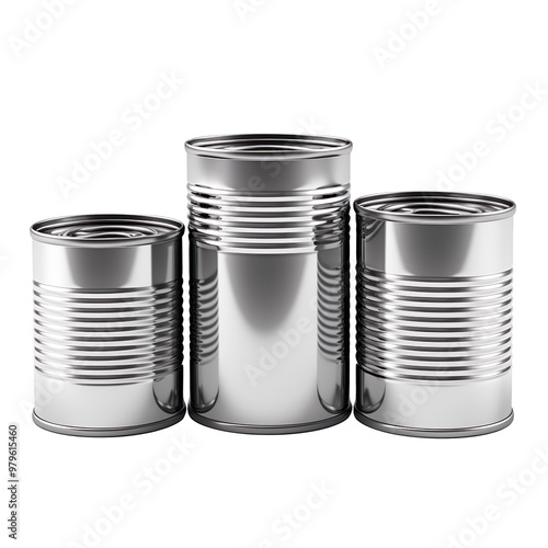 empty metal cans isolated on transparent background