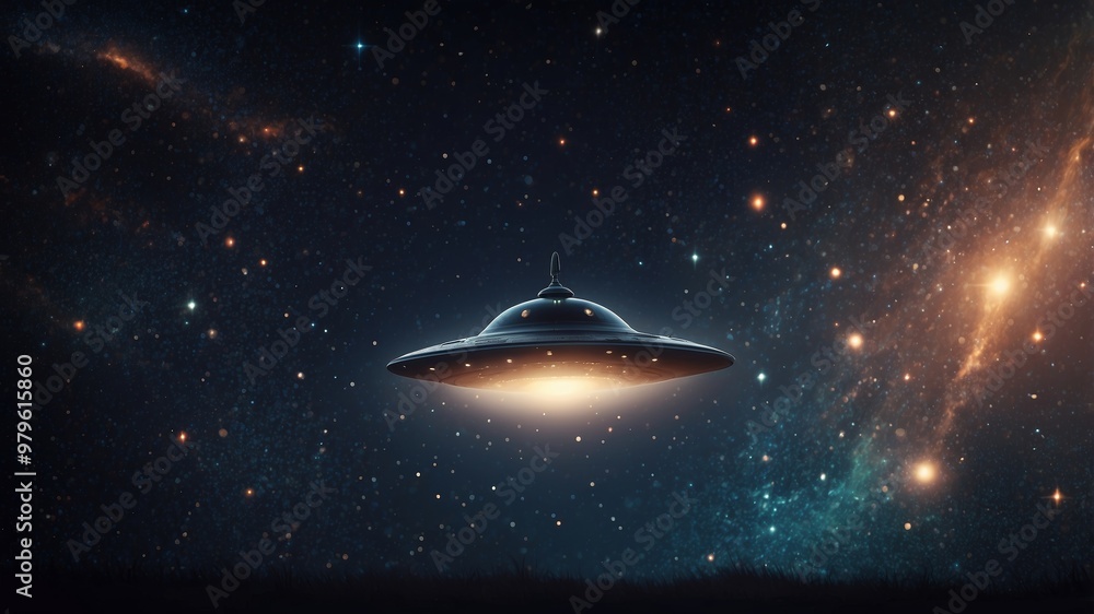 Ufo hovering in starry night sky Ufo hovering in starry night sky