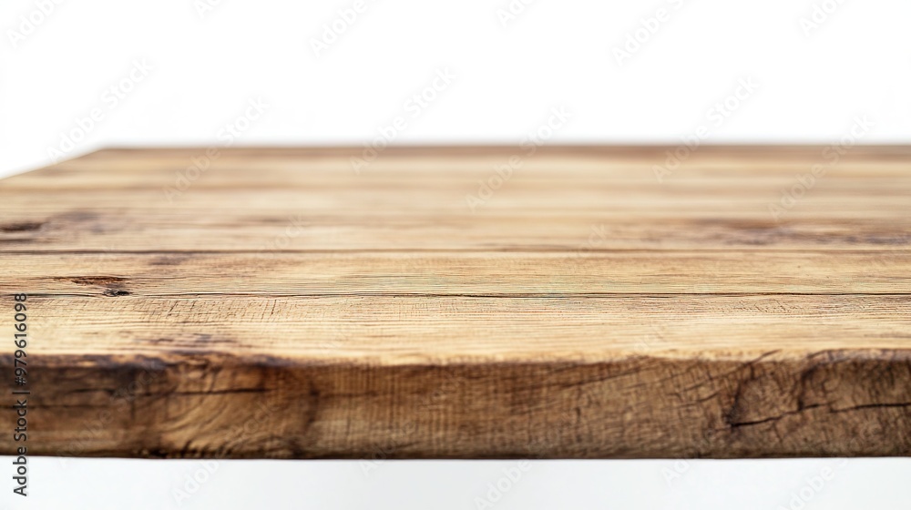 Wooden table top on white background, minimalistic and clean surface for product display, furniture design, or interior decor concepts. Wooden table top on white background, minimalistic and clean surface for product display, furniture design, or interior decor concepts.