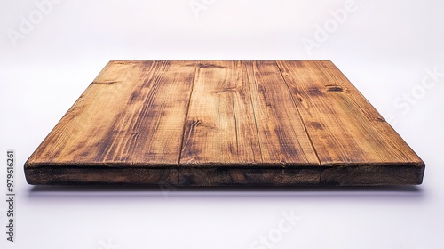 Wooden table top on white background, minimalistic and clean surface for product display, furniture design, or interior decor concepts.